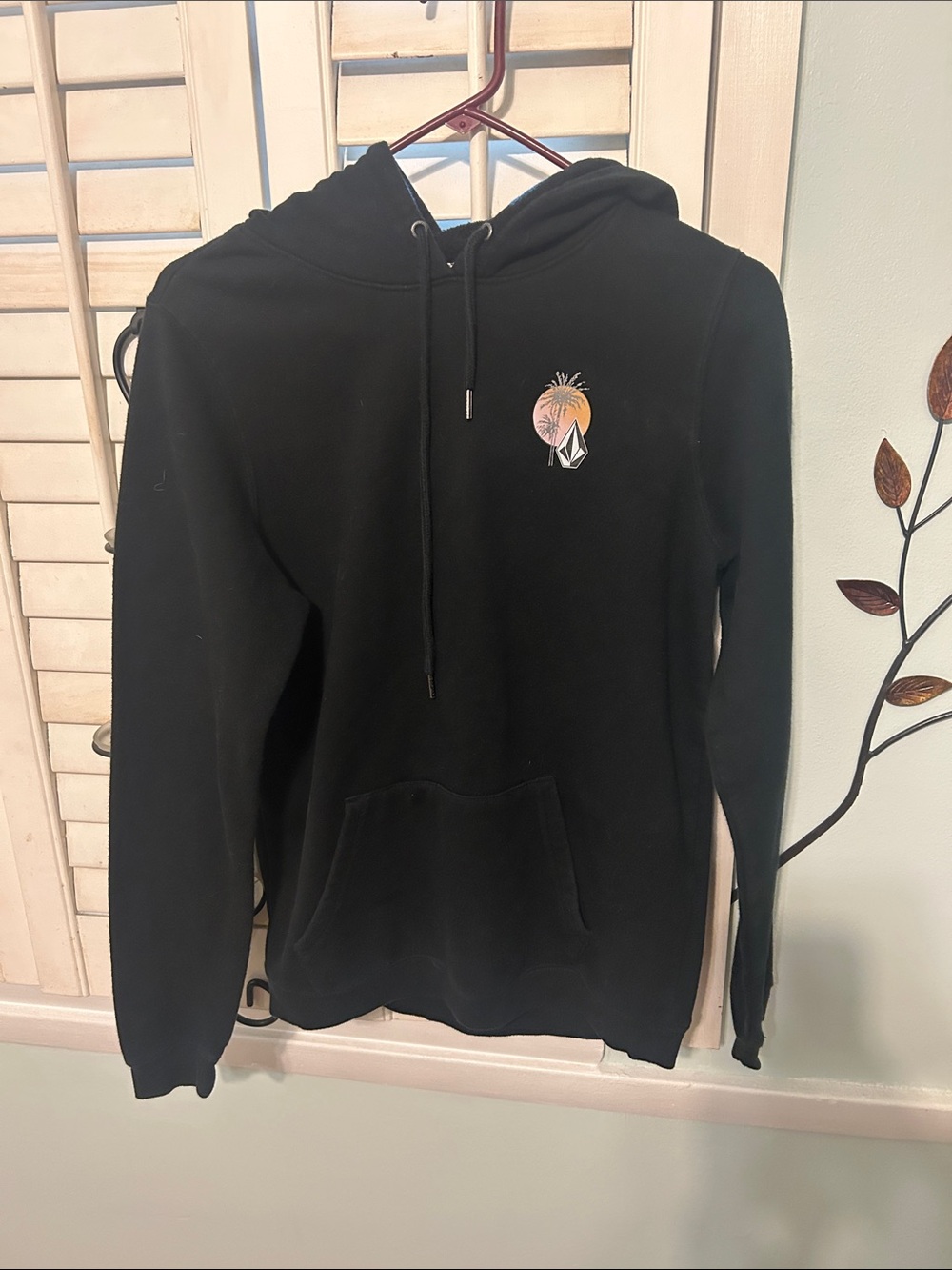 Volcom Black Hooded Zip-Up Sweater with Palm Sunset Logo
